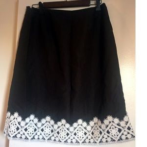 Loft - Brown Skirt w/ Embroidery/Lace Pattern (10)